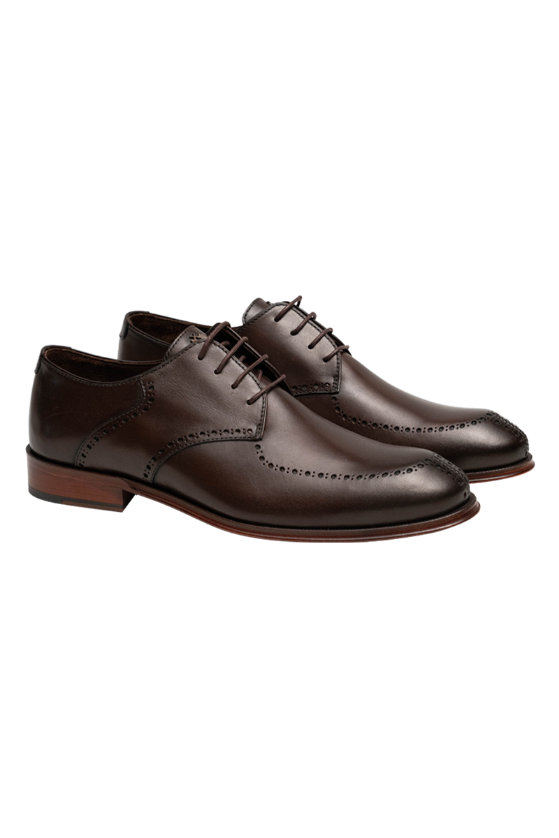 3755603_46100 Lir delikli, welt dikişli ve deri dış tabanlı şık Derby brogue ayakkabı.