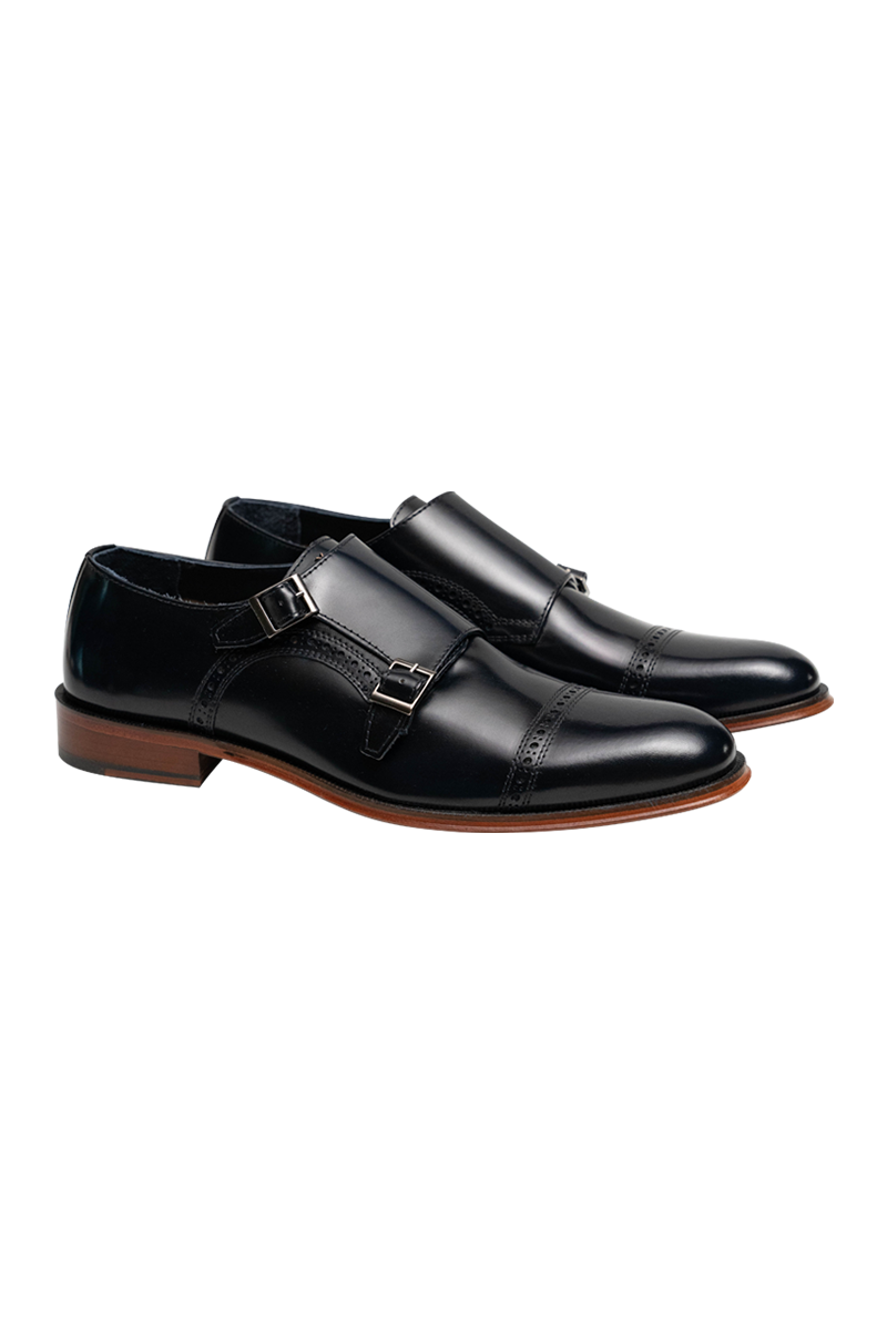 Premium CC Doppelmonk aus Glattleder mit Doppel-Schnalle, in Braun, Navy und Schwarz.
