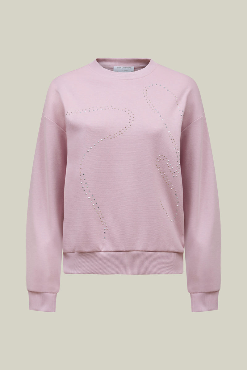 Women's sweatshirt pink – rhinestone design &amp; round neck