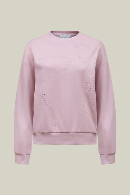 Women's sweatshirt pink – rhinestone design &amp; round neck