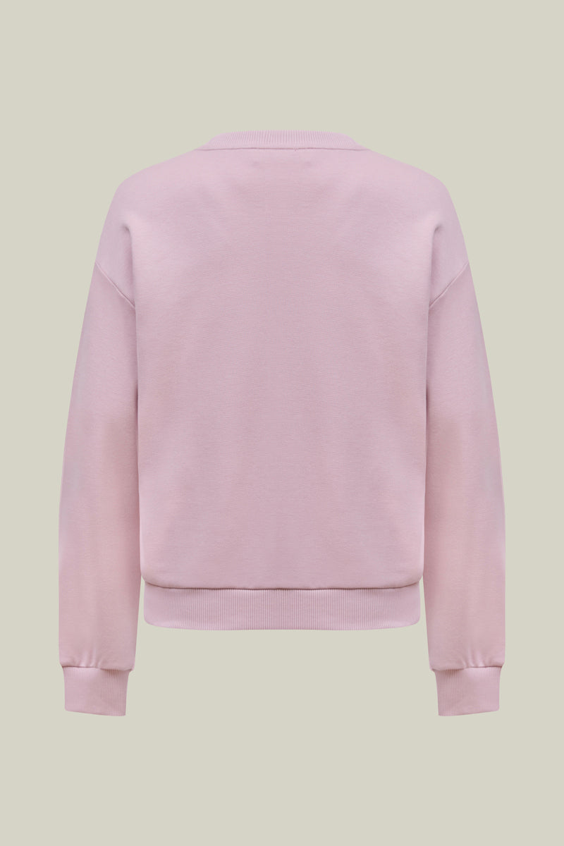 Women's sweatshirt pink – rhinestone design &amp; round neck