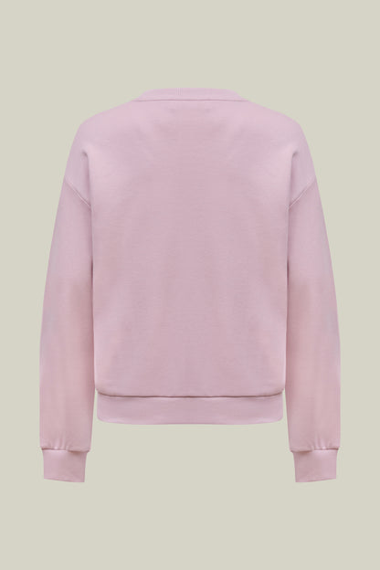 Women's sweatshirt pink – rhinestone design &amp; round neck