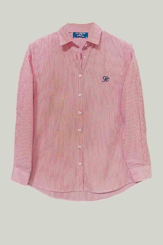 Women's shirt with fine stripes – Red/White