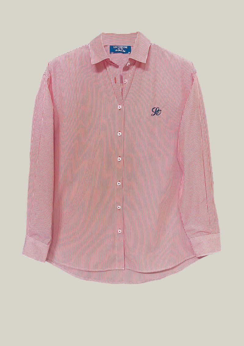 İnce çizgili kadın gömleği – Kırmızı/Beyaz