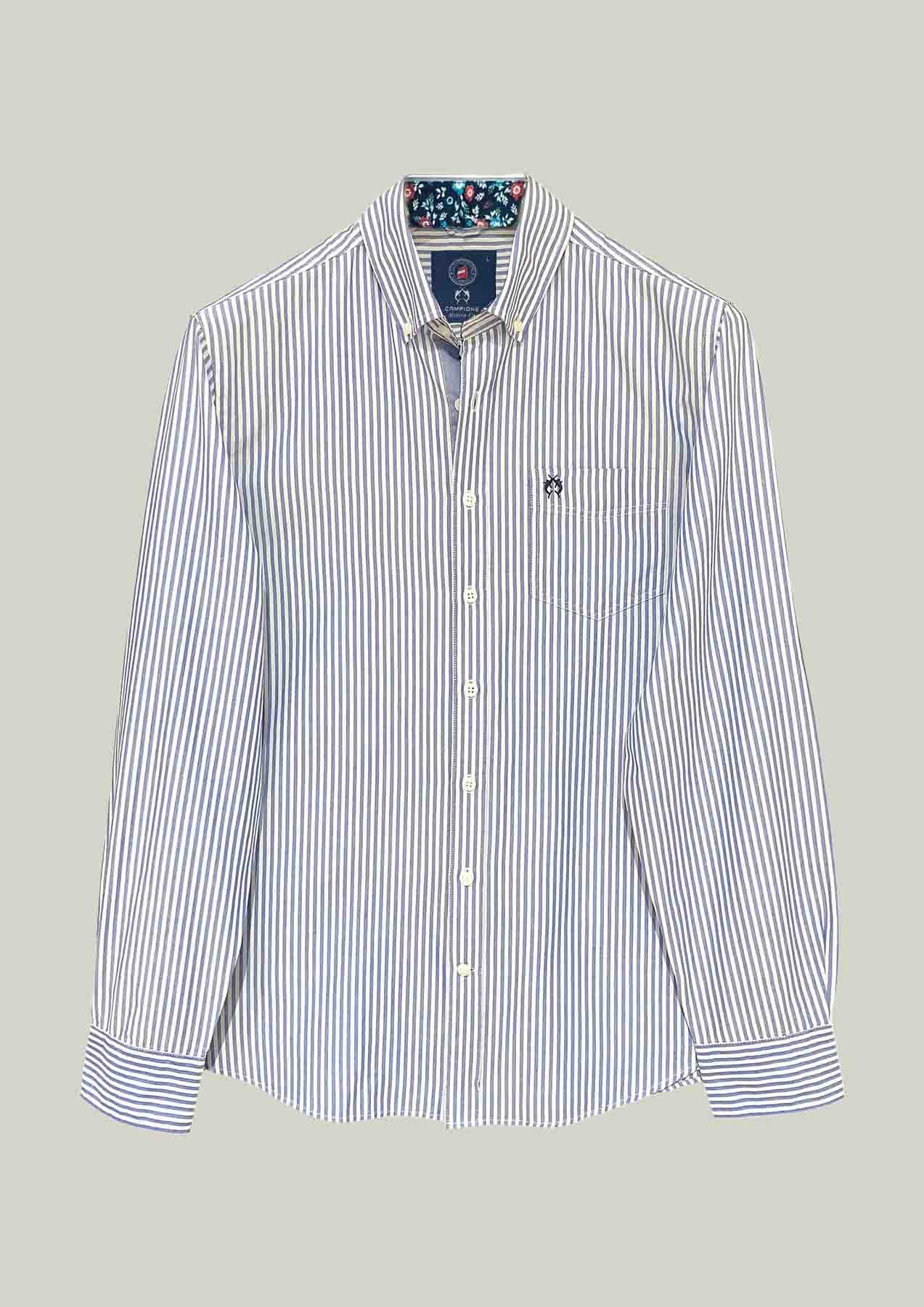 Men's Striped Casual Shirt – Blue White with Breast Pocket