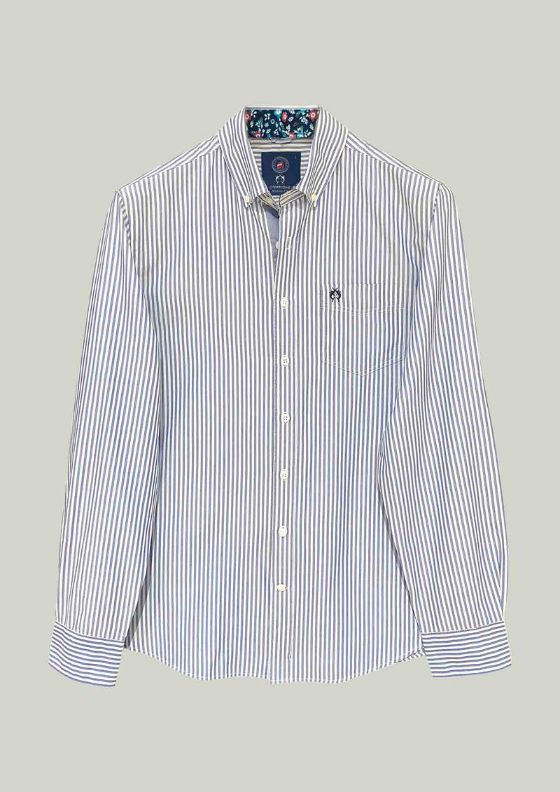 Men's Striped Casual Shirt – Blue White with Breast Pocket