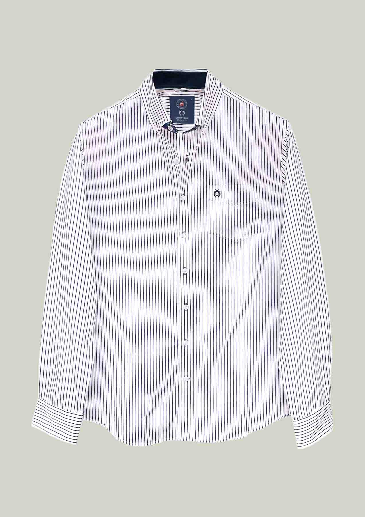 Men's Modern Fit Casual Shirt – White with Navy Stripes