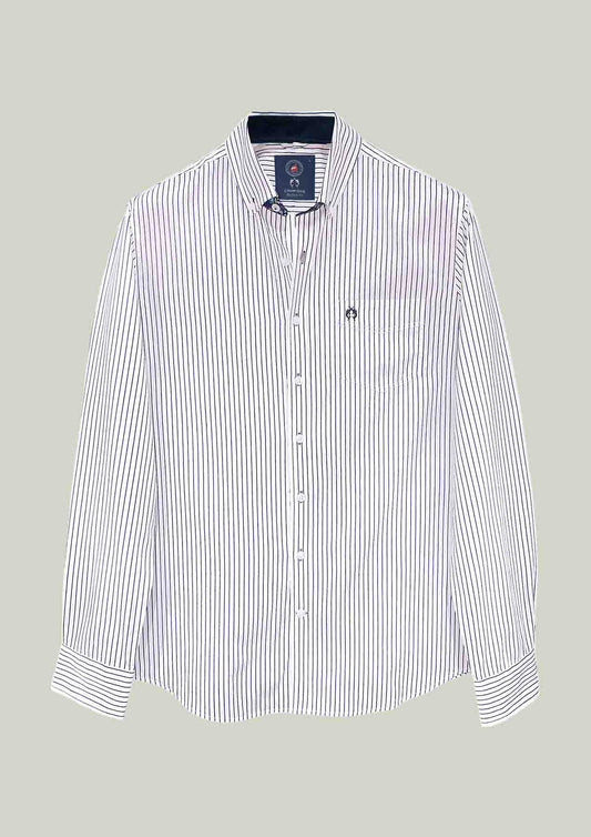 Men's Modern Fit Casual Shirt – White with Navy Stripes