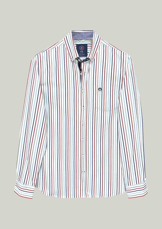 Herren Freizeithemd Modern Fit – White mit Mehrfarbigen Streifen