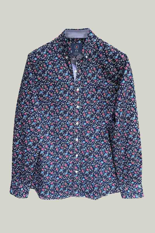 Herren Freizeithemd Regular Fit – Blue mit Blumenmuster
