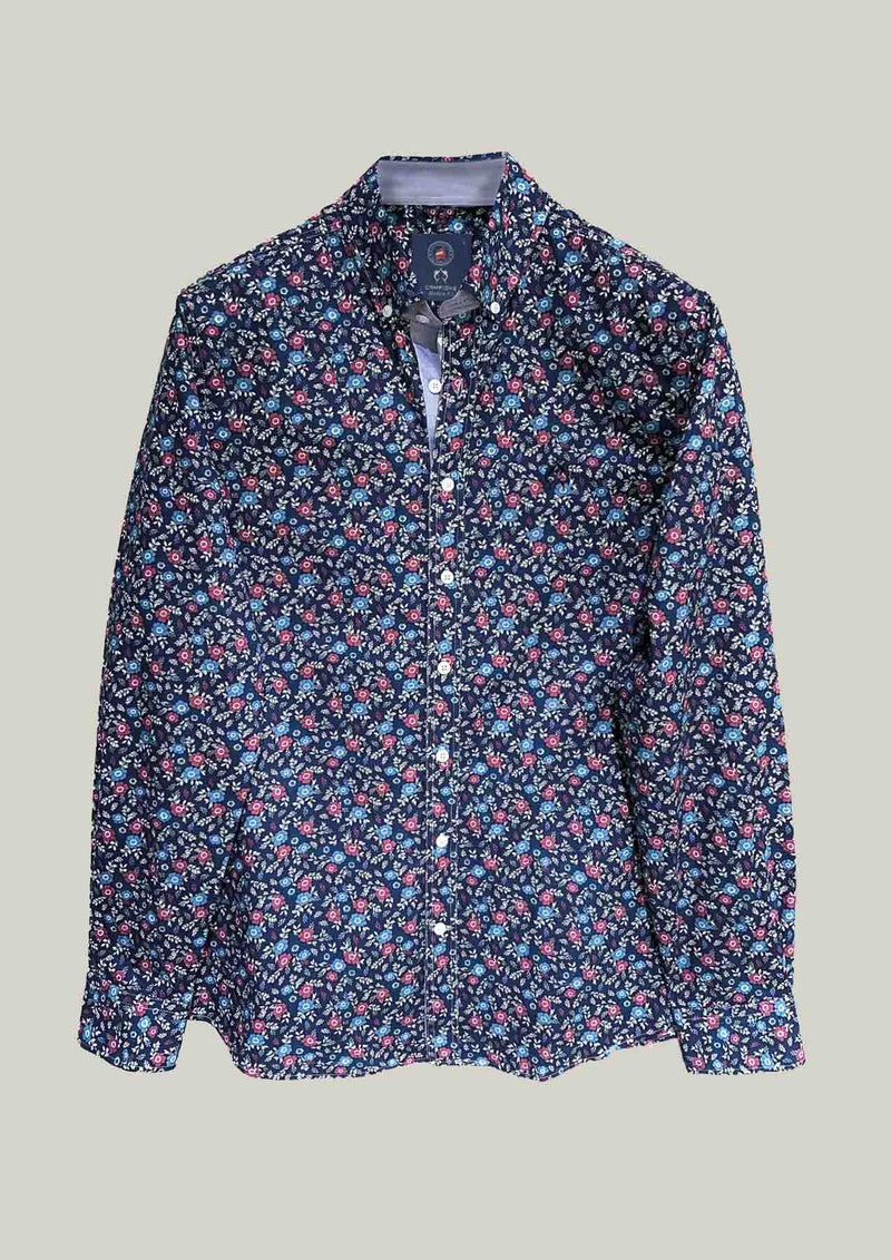 Herren Freizeithemd Regular Fit – Blue mit Blumenmuster