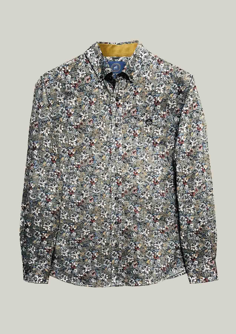 Men's Casual Shirt Modern Fit – Beige Floral Pattern Cotton