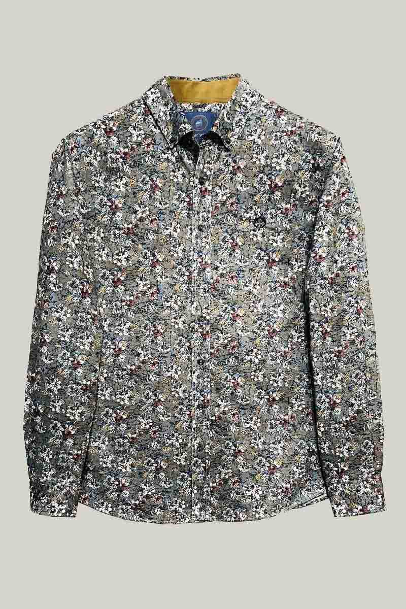 Men's Casual Shirt Modern Fit – Beige Floral Pattern Cotton