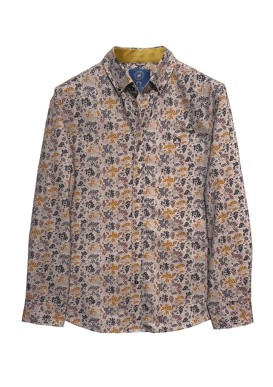 Men's Casual Shirt Modern Fit – Beige Floral Pattern Cotton