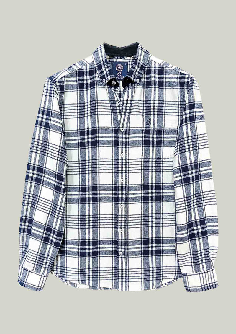 Men's Casual Shirt Modern Fit – White Blue Checked Cotton
