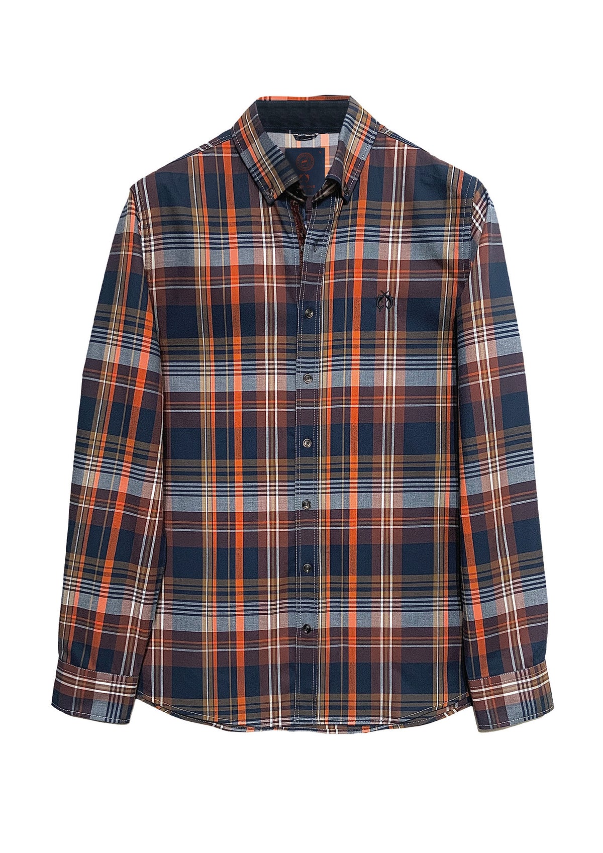 Men's Modern Fit Shirt – Checked Navy Orange Cotton