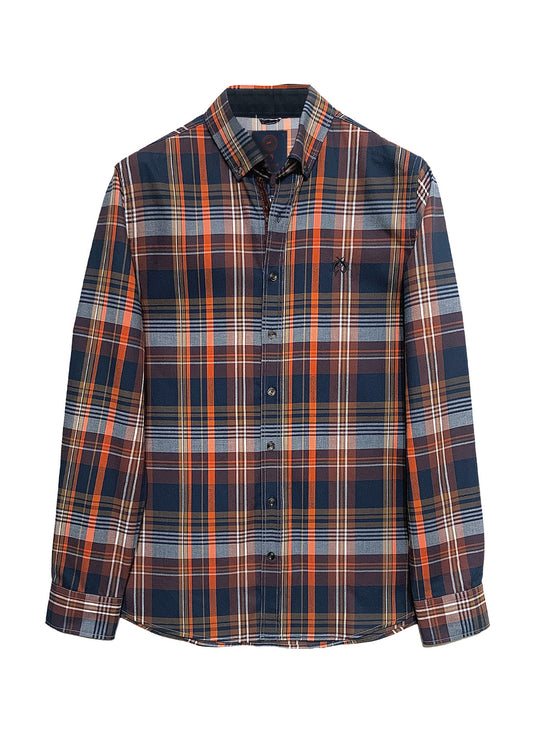 Herren Hemd Modern Fit – Kariert Navy Orange Baumwolle