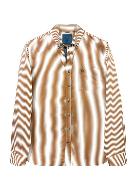 Herren Hemd Modern Fit – Beigebraun Gestreift 100% Baumwolle