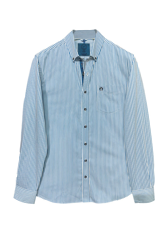 Herren Hemd Modern Fit – Blue White Gestreift 100% Baumwolle