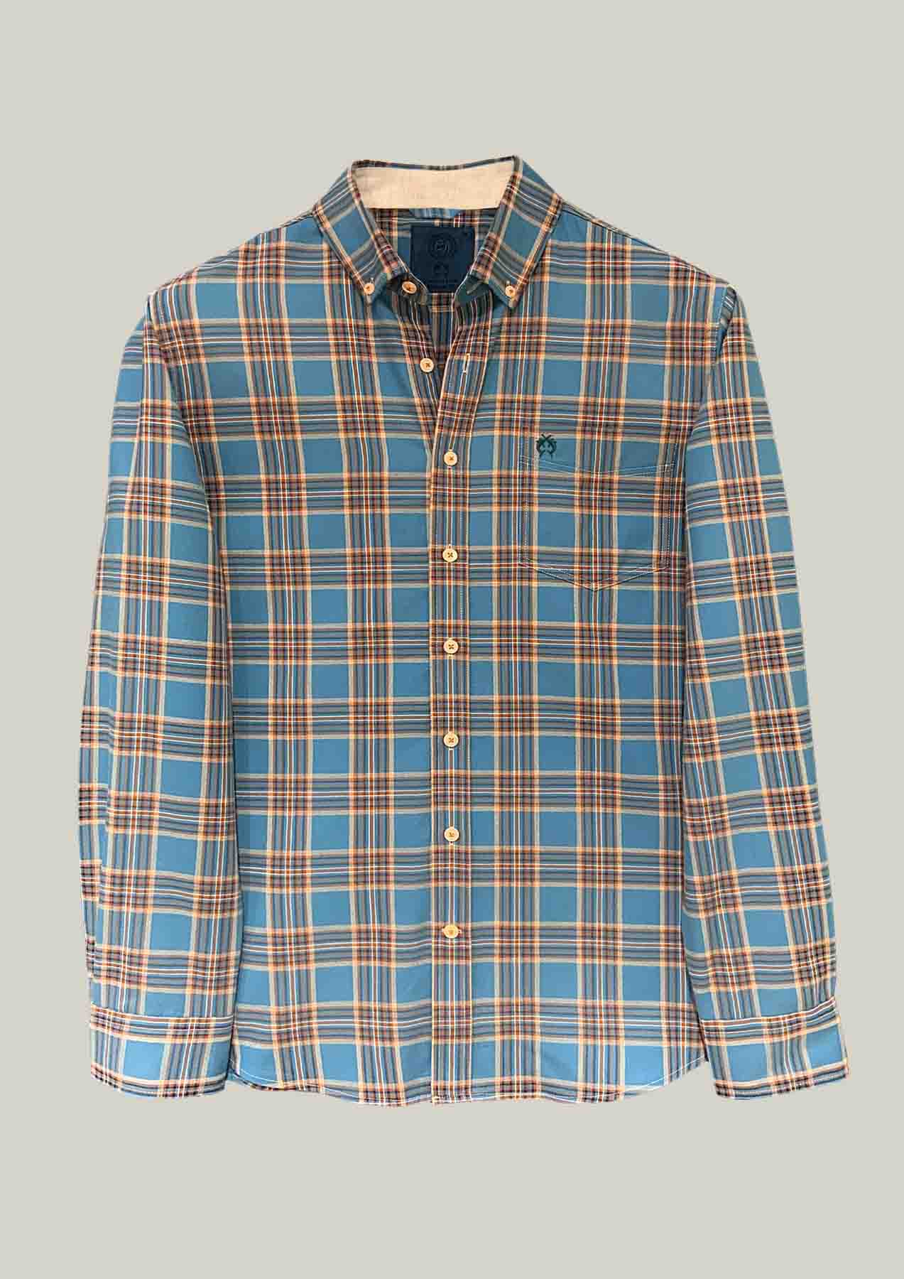 Herren Hemd Modern Fit – Kariert Blue Senfgelb 100% Baumwolle