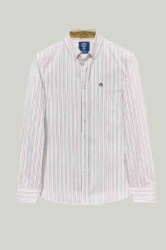 Herren Hemd Modern Fit – Gestreift White Blue Brown 100% Baumwolle