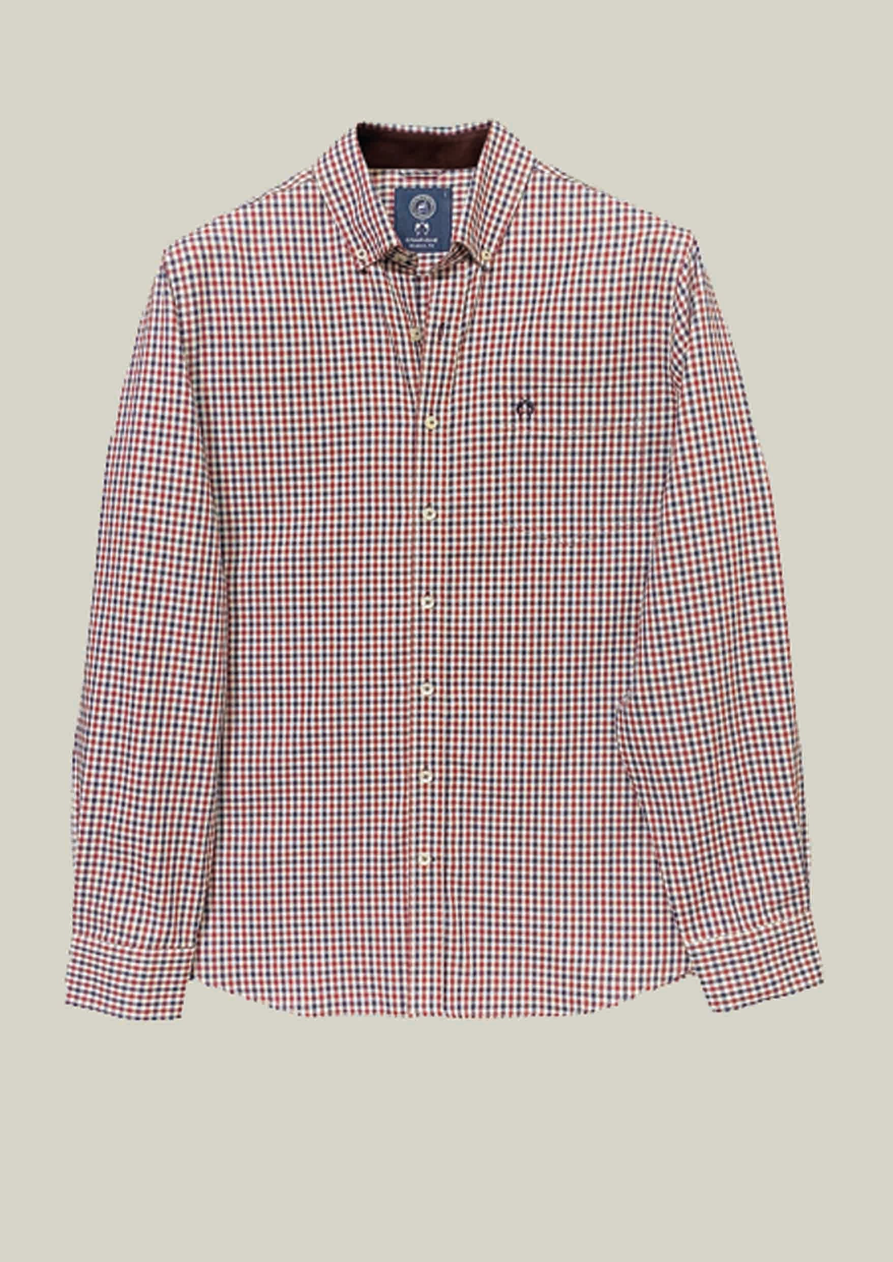 Men's Shirt Modern Fit – Checked Red Blue White 100% Cotton
