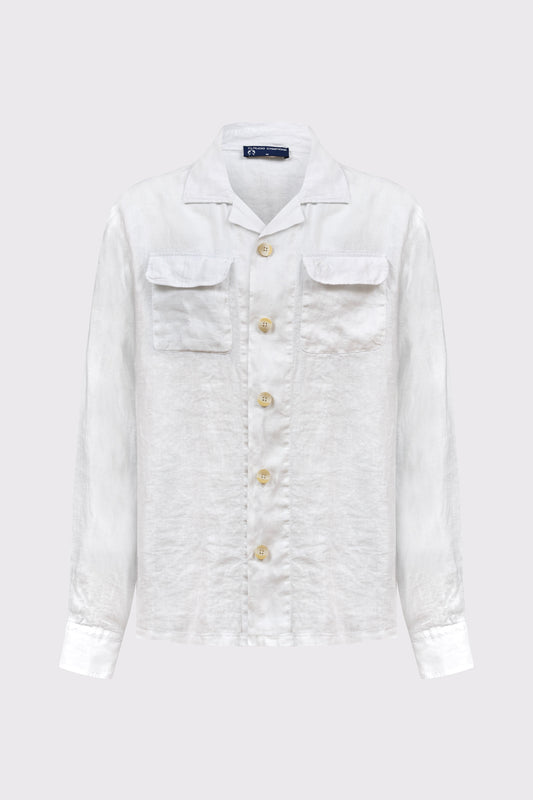Pure linen overshirt with button placket and chest pockets