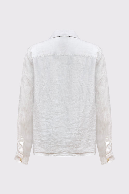 Pure linen overshirt with button placket and chest pockets