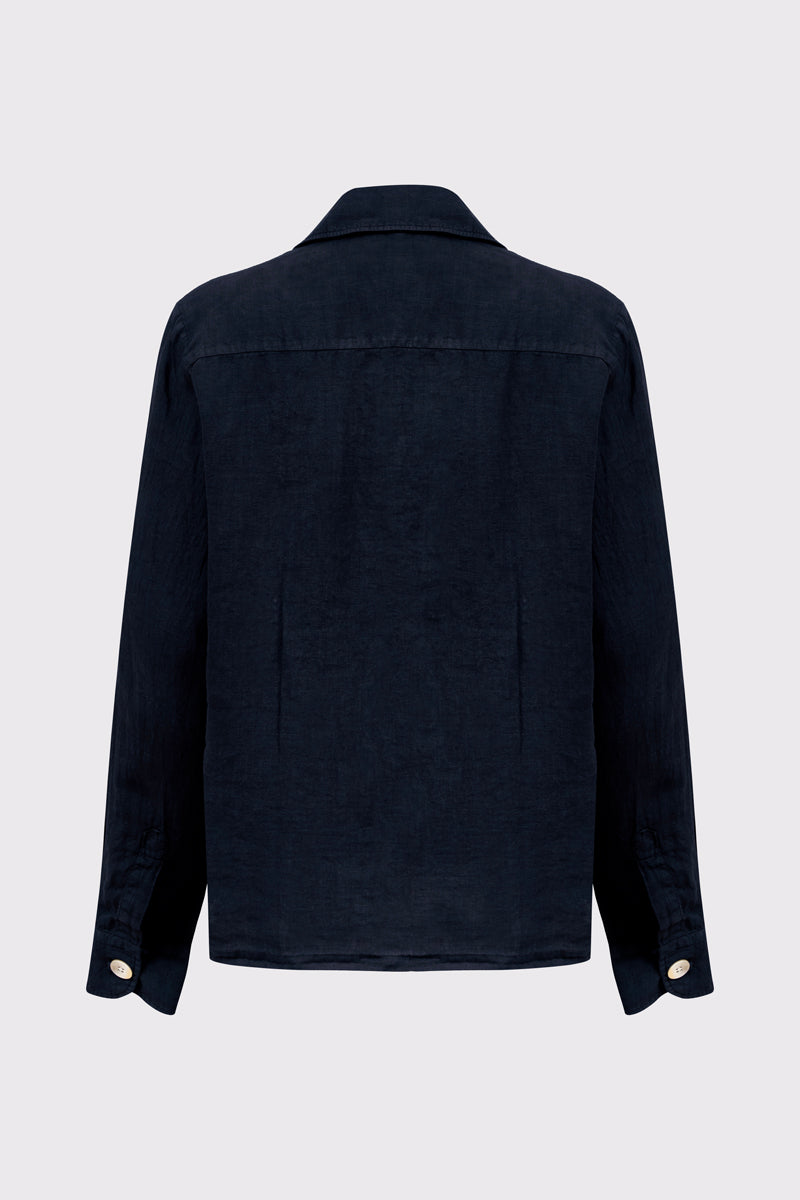 Overshirt aus reinem Leinen mit Knopfleiste und Brusttaschen – indigo #Farbe_84400 indigo