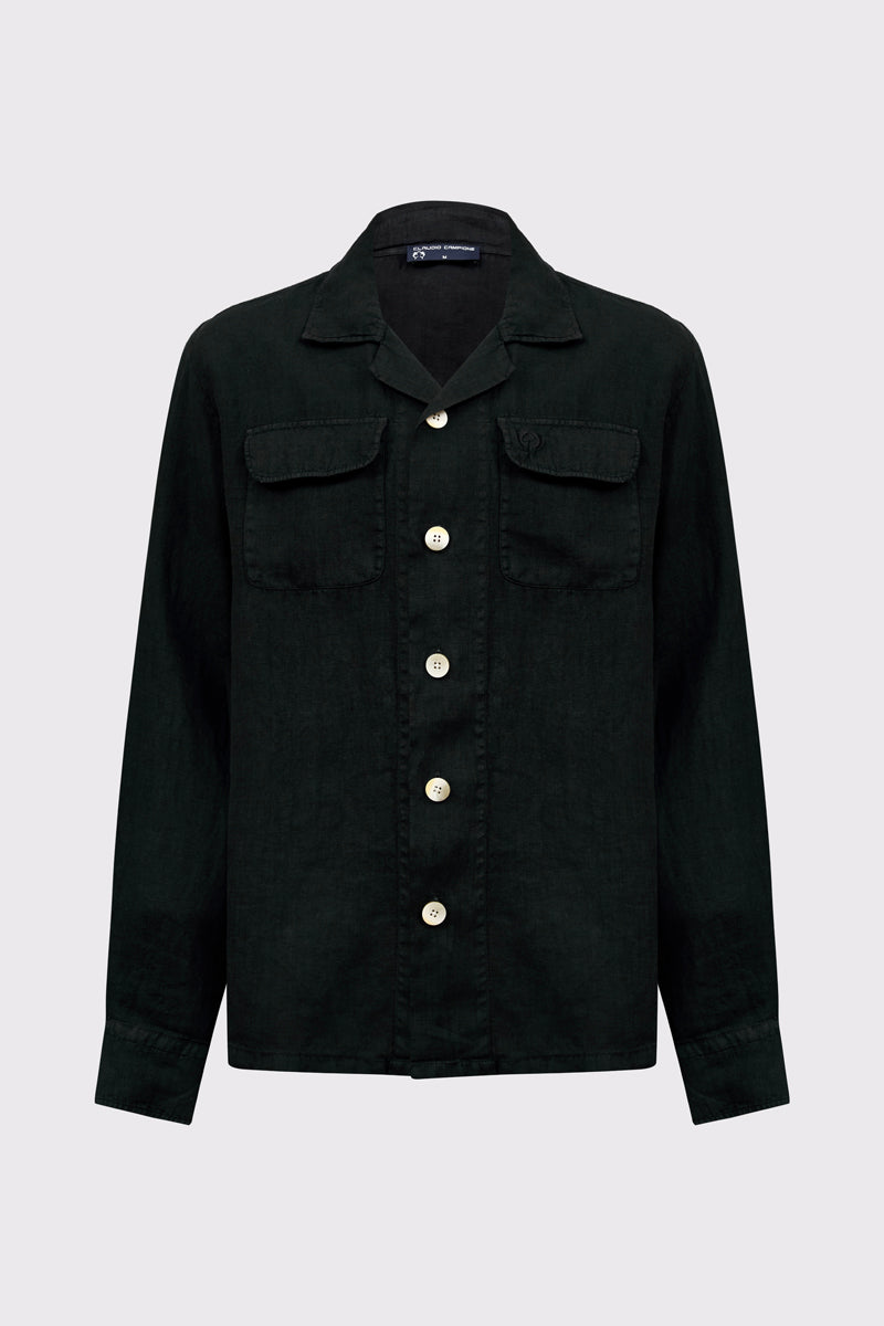 Overshirt aus reinem Leinen mit Knopfleiste und Brusttaschen – black #Farbe_93000 black