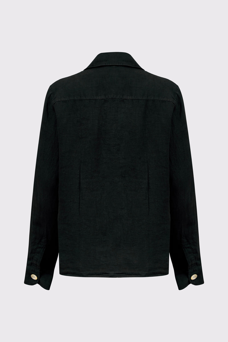 Overshirt aus reinem Leinen mit Knopfleiste und Brusttaschen – black #Farbe_93000 black