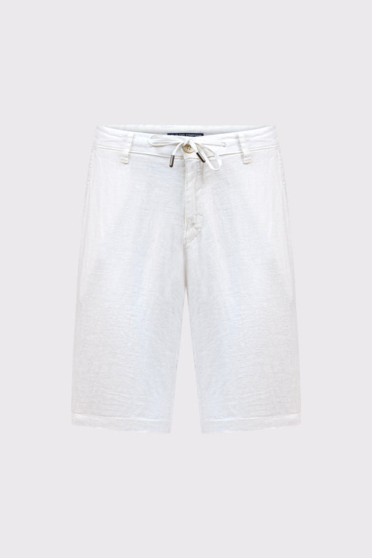 Pure linen Bermuda shorts with elasticated side waistband and classic closure