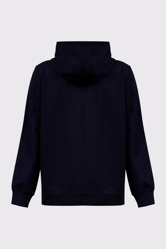 Rayon-polyamide-Lycra blend hooded sweatshirt jacket with zipper