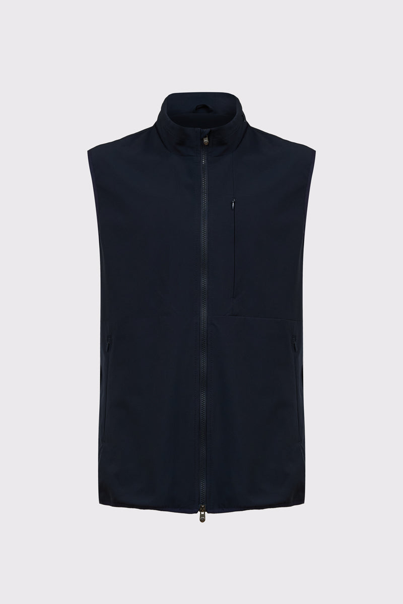 Bodywarmer aus Polyester‑Elasthan‑Mix mit Stehkragen‑Zipper