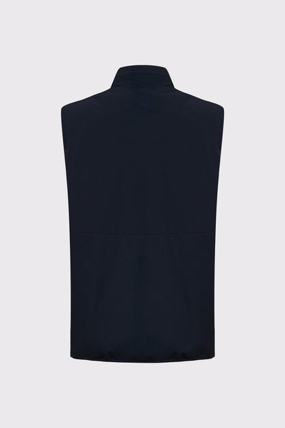 Bodywarmer made of polyester-elastane blend with stand-up collar zipper