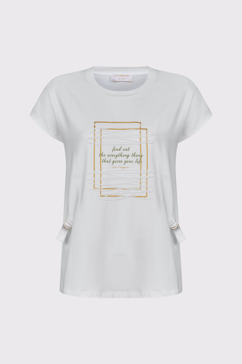 Modal-elastane T-shirt with front print and gathers (1/2 sleeve)
