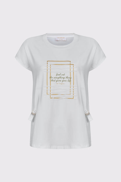 Modal-elastane T-shirt with front print and gathers (1/2 sleeve)