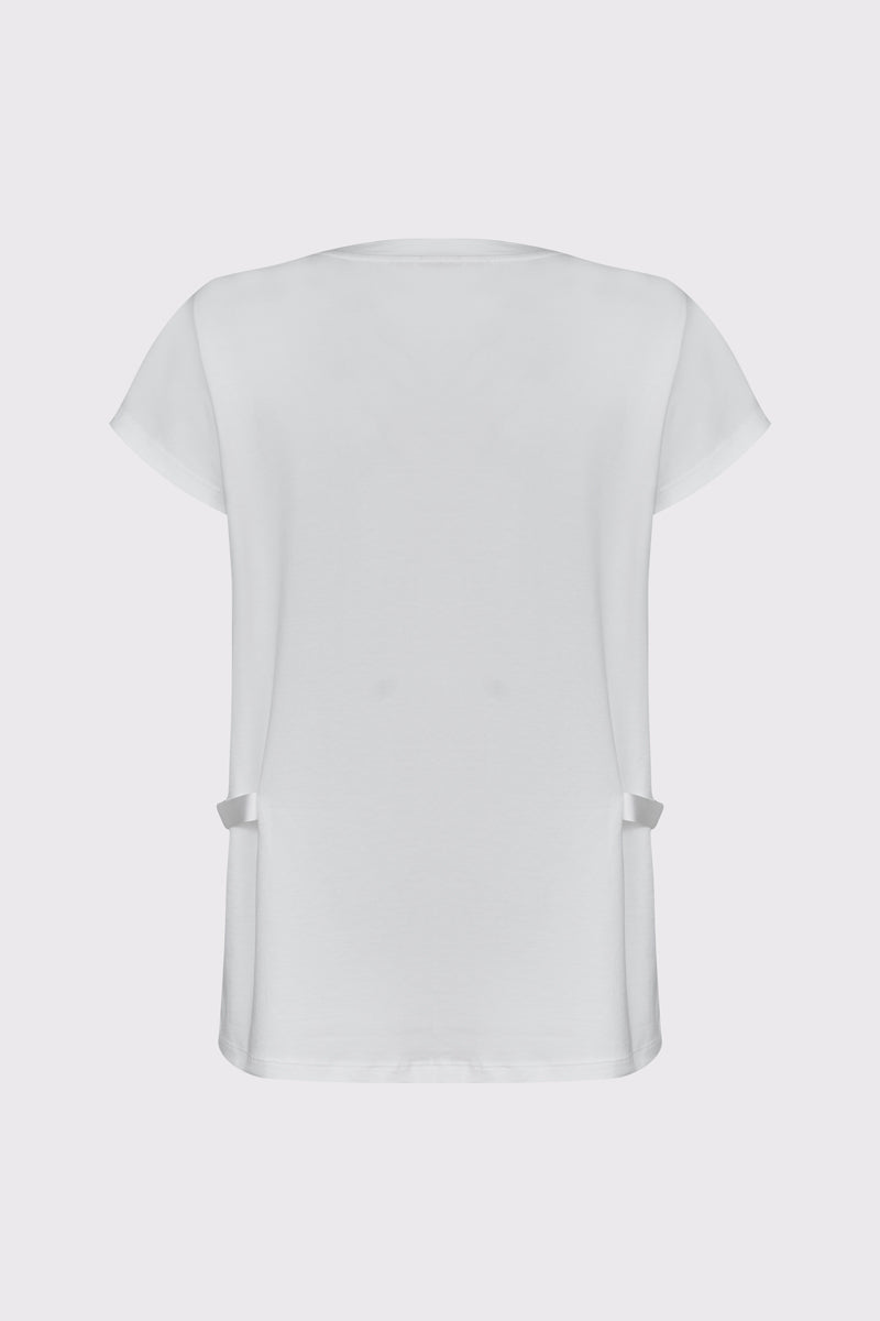 Modal-elastane T-shirt with front print and gathers (1/2 sleeve)