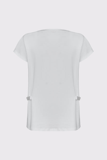 Modal-elastane T-shirt with front print and gathers (1/2 sleeve)