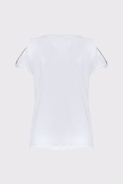 Pure cotton T-shirt with front print and shoulder detail (half-sleeve)