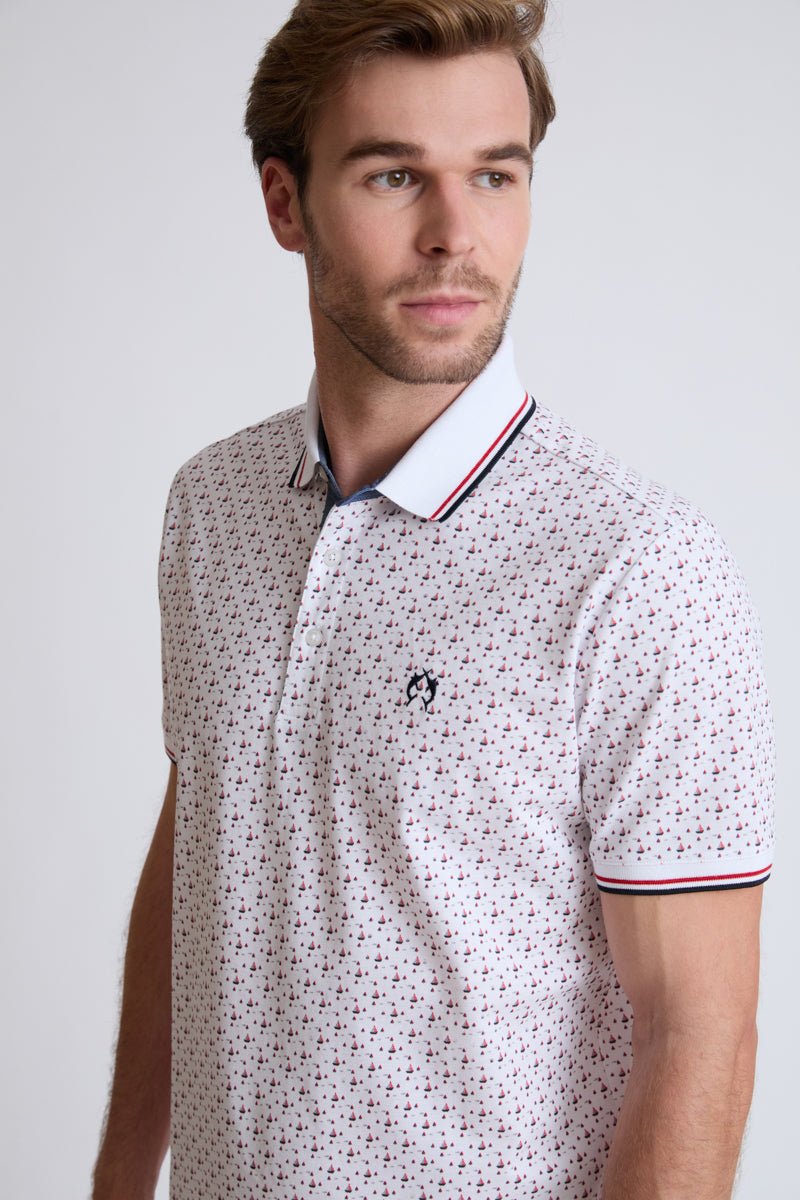 Claudio Campione Cotton Polo with Maritime All-Over Print