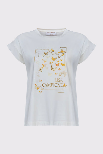 Cotton-modal-elastane T-shirt with butterfly front print (1/4 sleeves)