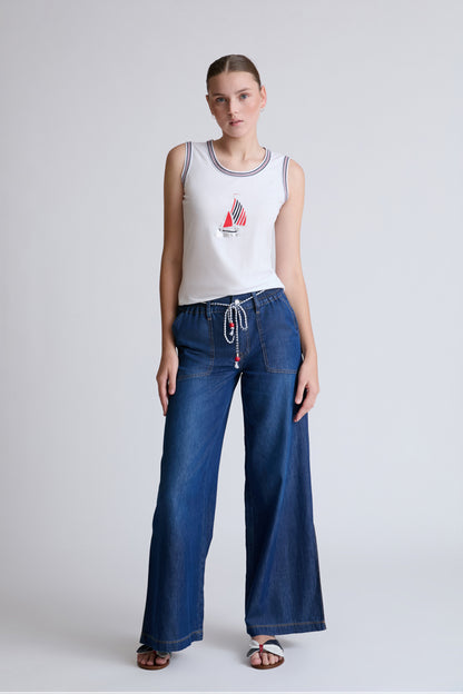 Tanktop aus Baumwolle-Modal mit maritimem Print