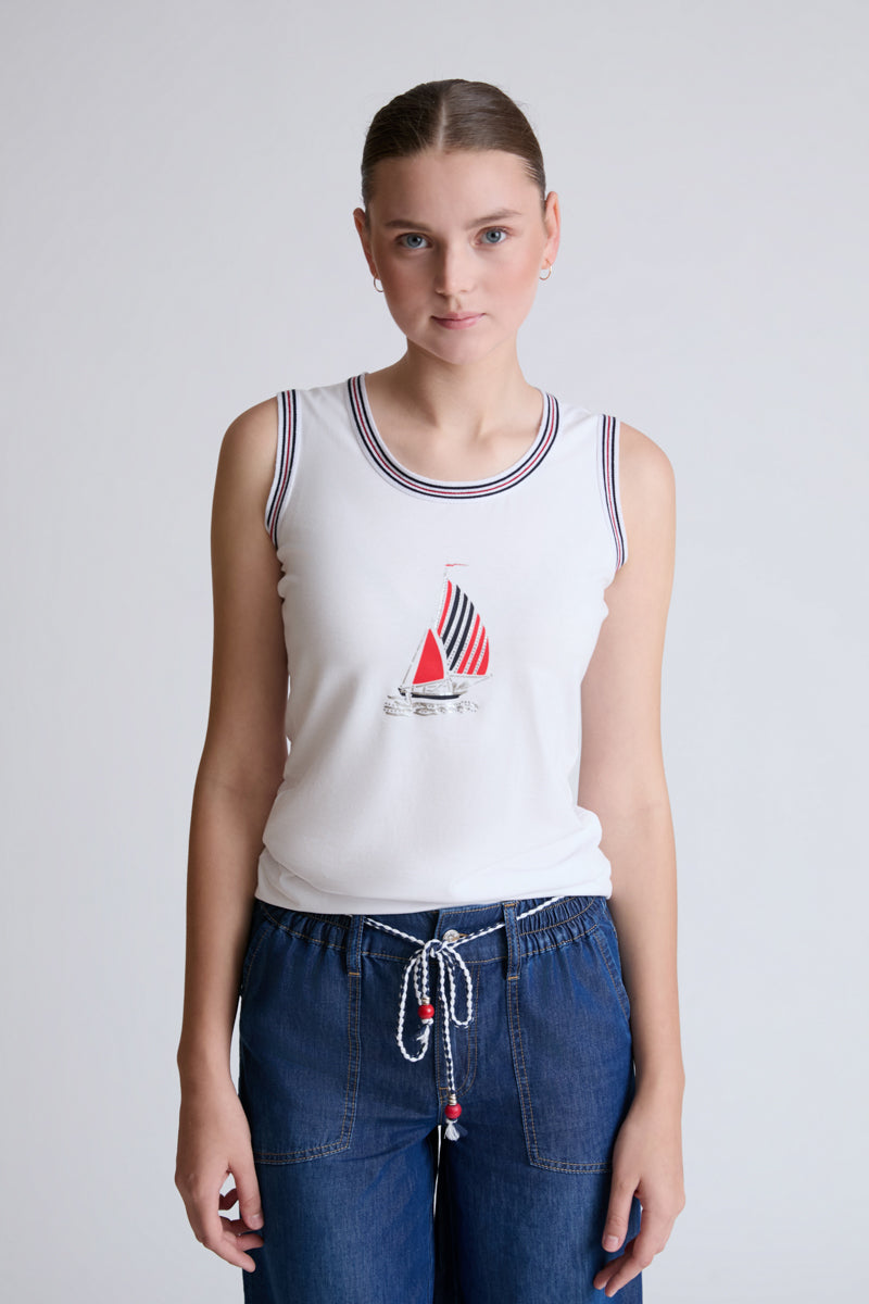 Tanktop aus Baumwolle-Modal mit maritimem Print