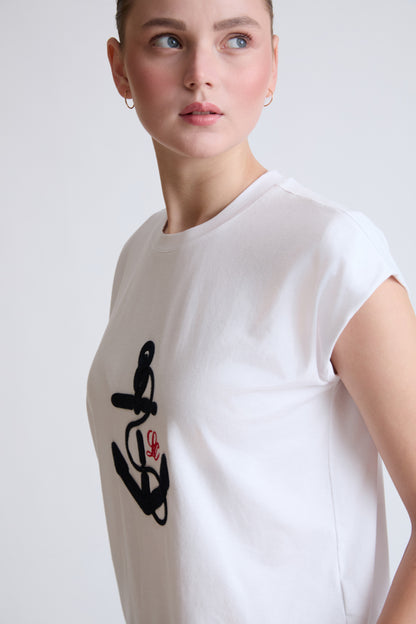Baumwolle-Modal T-Shirt mit maritimem Anker-Stickmotiv