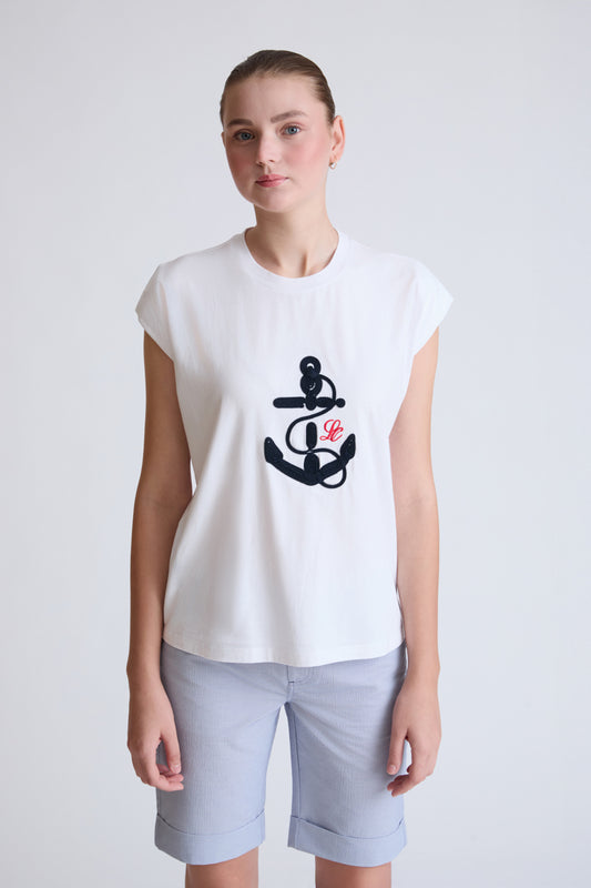 Baumwolle-Modal T-Shirt mit maritimem Anker-Stickmotiv