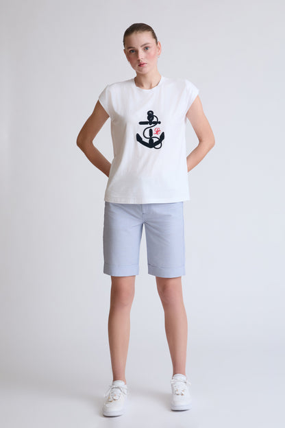 Baumwolle-Modal T-Shirt mit maritimem Anker-Stickmotiv