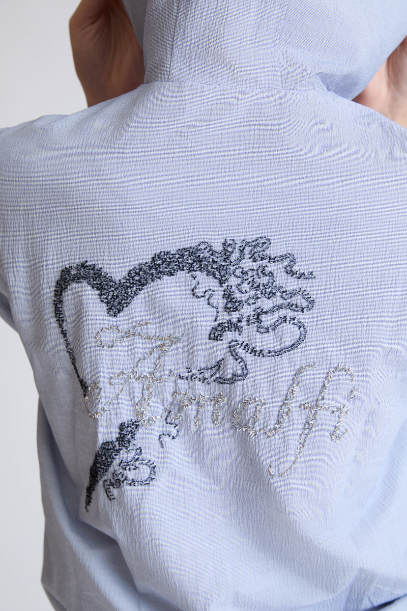 Hooded sweatshirt in cotton-polyester blend with 1/2-length sleeves