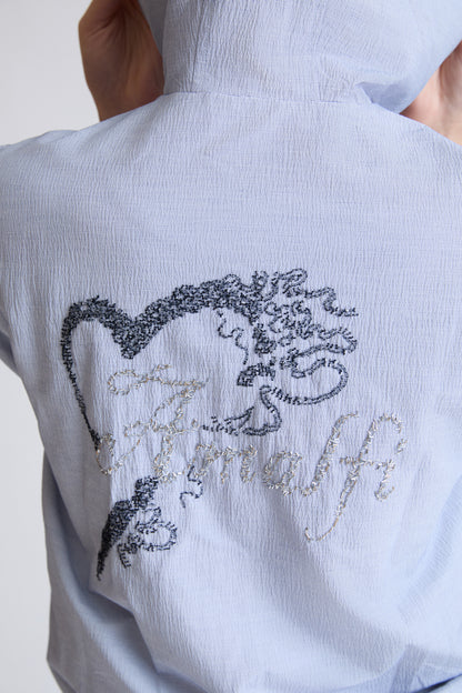 Hooded sweatshirt in cotton-polyester blend with 1/2-length sleeves