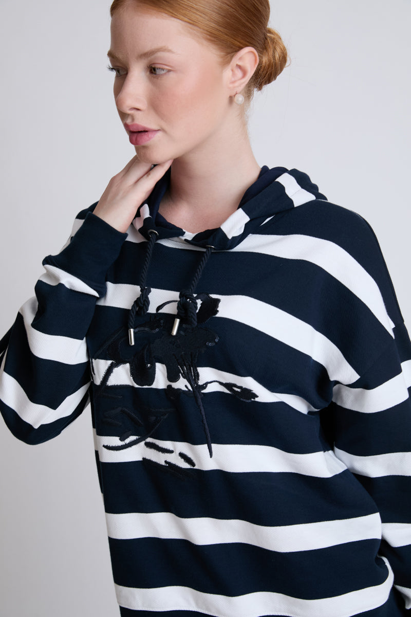 Gestreiftes Kapuzen-Sweatshirt aus 100 % Baumwolle